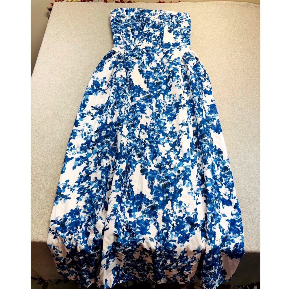 Strapless Blue Floral Maxi Dress - Elegant Summer Gown
